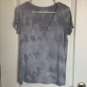 Short sleeved shirt with tie detail